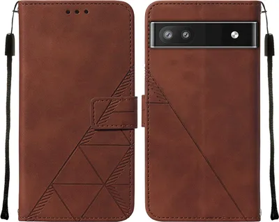 Immagine prodotto di Custodia in pelle flip per Google Pixel 6A con design a portafoglio e goffratura, porta carte e supporto Marrone