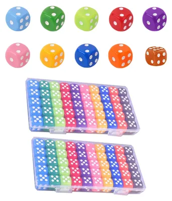 Immagine prodotto di Set di 100 dadi colorati a sei facce, diametro 16 mm, ideali per giochi da tavolo