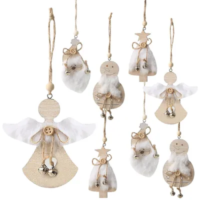 Produktbild von Holzanhänger Set 8 Stück Weihnachtsbaumschmuck Engel Weihnachtsmann Schneemann Weihnachten Deko 10-11cm