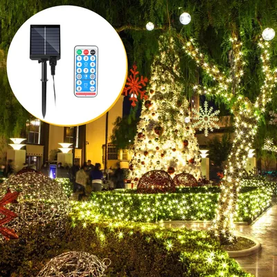 Produktbild von Jayseuw 50M 500 LED Solar Lichterkette 8 Modi Innen WeihnachtenParty Garten Hochzeit Beleuchtung Deko Warmweiß