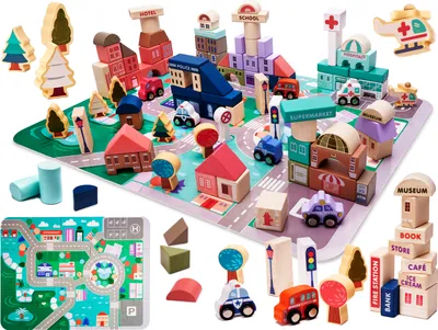 Produktbild von KIK - Hölzerne Blöcke pädagogische Stadt Puzzle 135pcs.