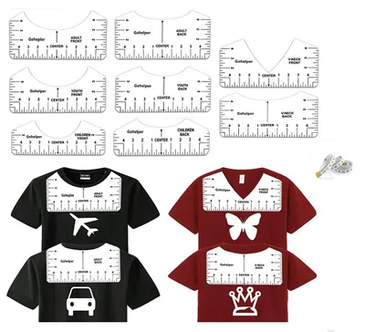 Produktbild von 8 Stücke T-Shirt Ausrichtungslineal, DIY Ausrichtlineale, Schablonen-Lineal,Lineal T-Shirt Anleitung Lineal V-Ausschnitt