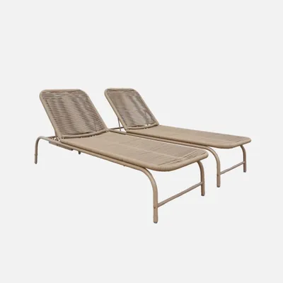 Immagine prodotto di Set 2 lettini prendisole in acciaio e corda multiposizione, Beige