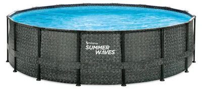 Produktbild von Summer Waves Elite Frame Pool Aufstellpool rund Komplettset Rattanoptik grau Ø 488x122 cm