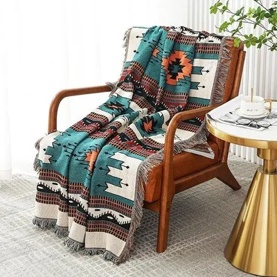 Obrázok produktu pre Boho deka, dekoračná deka s franjami, etnický štýl (Aztecký), obojstranná deka, deka na pohovku, prikrývka, vhodná do domácnosti, kancelárie, na cestovanie a kempovanie (180 x 260 cm)