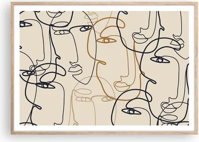 Produktbild von Gerahmtes Poster - Rahmen in heller Eiche - Frau Gesicht Linie - 100x70 cm - Wand Bild - Wanddeko - Wandbilder - Kunstposter - Wandposter - Bilderrahmen - Bilder - Kunstdruck - P2NAA100x70-5109