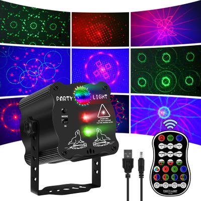 Rychlostní disko světlo party světlo, hudbou řízené DJ disko světla s dálkovým ovládáním, mini přenosné 360 ° otočné RGB disko světla jevištní laserové světlo, připojení USB