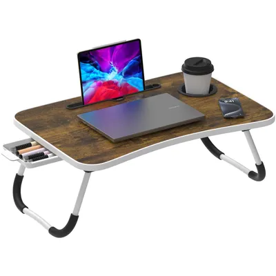 Produktbild von Arvioo Laptop Tisch für Sofa, Betttablett Klappbar, Tragbares Laptoptisch für Bett, Lapdesk mit Schublade & Tassenhalter (60*40cm, Vintagebraun)