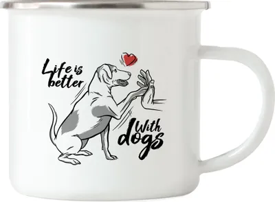 Produktbild von Life Is Better With Dogs Emaille Tasse Mit Hund Motiv Für Hundebesitzer Hundeliebhaber Hundepapa Hundemama