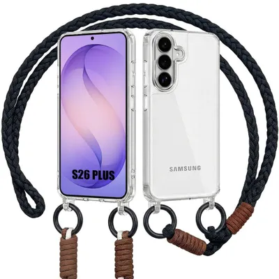 Image de Coque pour Samsung Galaxy S26 Plus, Protection Anti-Rayures Transparent avec Cordon Noir