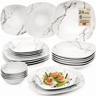 Produktbild von SÄNGER Porzellan Geschirrset Bilgola Marmor, Tafelservice 24 teilig für 6 Personen