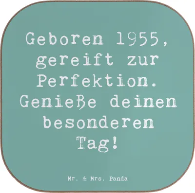 Produktbild von Mr. & Mrs. Panda Untersetzer für Gläser Spruch 1955 Geburtstag - Meeresbrise - Geschenk, Geburtstagsgeschenk, Tischuntersetzer, Tischschoner, Geburt, Getränkeuntersetzer