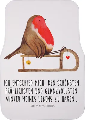 Produktbild von Mr. & Mrs. Panda Automatte Rotkehlchen Schlitten - Weiß - Geschenk, Auto-Fußmatte, Weihnachten, Vogel, Auto Fußmatte, Fürs, Winter, Schutzmatte, Teppich