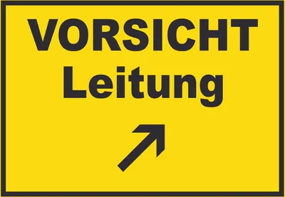 Produktbild von Vorsicht Leitung mit Richtungspfeil rechts oben Schild A5 (148x210mm)