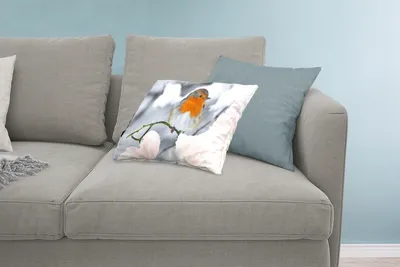 Produktbild von MuchoWow® Zierkissen Sofakissen Wohnzimmer Dekokissen 60x40 cm Rotkehlchen - Schnee - Winter - Kopfkissen - Polster mit Foto