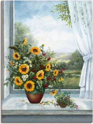 Produktbild von ARTland Leinwandbild Sonnenblumen am Fenster Größe: 30x40 cm