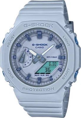 A close-up studio shot of a light blue Casio G-Shock watch.