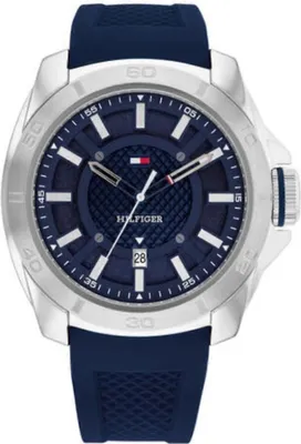 A close-up studio shot of a Tommy Hilfiger watch.