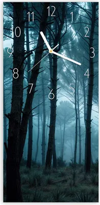 Produktbild von Wanduhr aus Glas mit Motiv Nebeliger Wald- 30 x 60 cm - inkl. Aufhängesystem