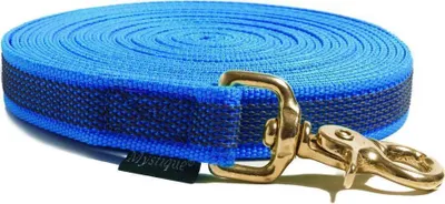Produktbild von Mystique® Gummierte Schleppleine 20mm mit Handschlaufe Messing Scherenkarabiner blau 20m