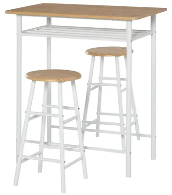 Image de Ensemble de table de bar - Table de bar avec tabourets - Ensemble de bar - Ensemble de style bistrot - 3 pièces - Avec espace de rangement