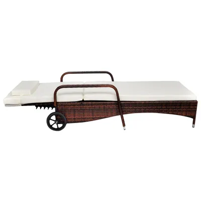 Image de vidaXL Chaise longue avec coussins & roulettes Poly rotin brun