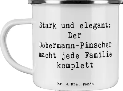 Produktbild von Mr. & Mrs. Panda Teetasse Spruch Dobermann Pinscher - Weiß - Geschenk, Emaille Tasse, Stärke und Eleganz, Hunderasse, Pott, Hund, intelligente Hunde, Familienhund, Haferl