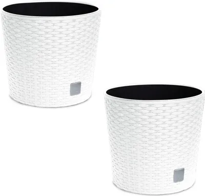 Produktbild von 2er Set Rattan Blumentopf Blumenkübel Pflanzentopf Pflanzkübel Blumenkübel groß Ø 20 cm weiß