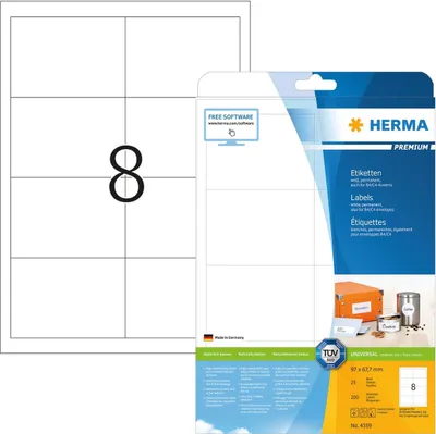 Produktbild von Etiketten weiß 96,5x67,7mm Premium A4 VE=32x200 Stück