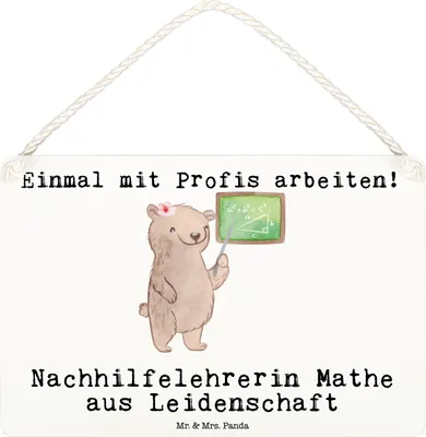 Produktbild von Mr. & Mrs. Panda Schild Nachhilfelehrerin Mathe Leidenschaft DIN A6 - Weiß - Geschenk, Türschild, Witzig, Nachhilfeunterrricht, Nachhilfe, wandtafel, Lustig, Holzschild