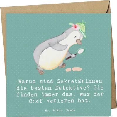 Produktbild von Mr. & Mrs. Panda Grußkarte Sekretärin Detektiv - Meeresbrise - Geschenk, Berufe, faltkarte, versteckte Stärken, Glückwunschkarte, Berufsleben, Ansprechpartner, Klappkarte