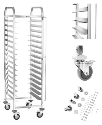 Obrázek produktu pro Expondo Royal Catering vozík na podnosy – nerezová ocel – 16 zásuvek – pro podnosy: 40 x 60 cm – podélná zásuvka – 128 kg – 2 bezpečnostní tyče –