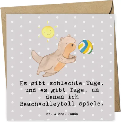 Produktbild von Mr. & Mrs. Panda Glückwunschkarte Otter Beachvolleyball - Grau Pastell - Geschenk, Volleyball, faltkarte, Klappkarte, Ballsport, doppelkarte, anlasskarte, Grußkarte