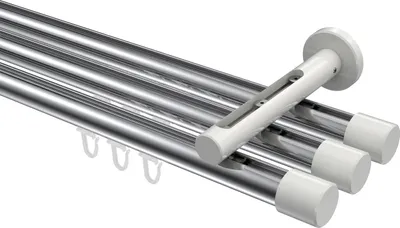 Produktbild von Interdeco Innenlaufstange / Gardinenstange mit Innenlauf Chrom / Weiß, Typ Siteno Santo (Kappe), 20 mm Ø 3-läufig, 120 cm