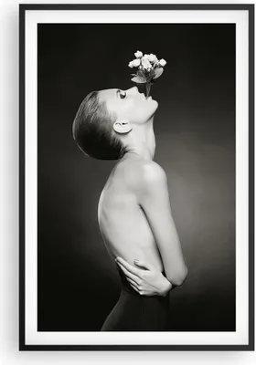 Produktbild von Gerahmtes Poster - Schwarzer Rahmen - Nackt Frau Blumen - 61x91,5 cm - Wand Bild - Wanddeko - Wandbilder - Kunstposter - Wandposter - Bilderrahmen - Bilder - Kunstdruck - P2BPA61x91-4849