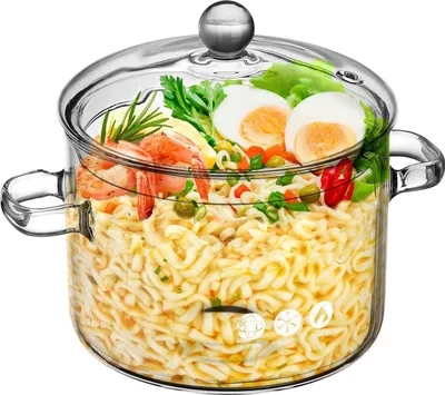 Produktbild von Glas Kochtopf Mit Deckel 1900Ml Hitzebeständiger Suppentopf Aus Borosilikatglas Doppelgriff Transparent Zum Kochen Von Suppe Gemüse Und Instantnudeln