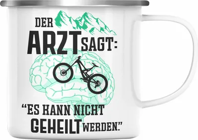 Produktbild von Trendation - Mountainbike Geschenke für Männer Emaille Tasse Geschenk Mountainbike-Fahrer Geschenkideen (Silber)