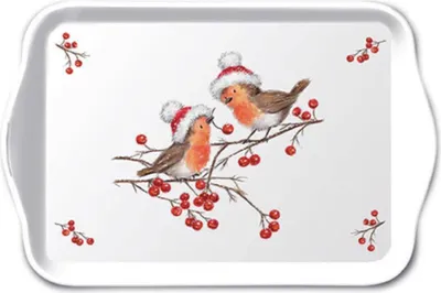 Produktbild von Ambiente Tablett 13x21cm Weihnachtsrotkehlchen