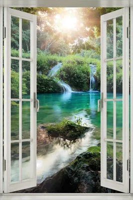 Produktbild von Wallario Wandbild aus Acryl, 60 x 90 cm, freischwebende Optik - Türkisgrüner See im Nationalpark in Guatemala mit Fenster-Illusion