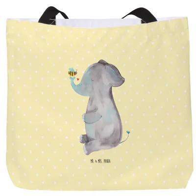 Produktbild von Mr. & Mrs. Panda Reisetasche Elefant Biene - Gelb Pastell - Geschenk, Liebesspruch, Jahrestag, Lustige Sprüche, Strandtasche, Liebe, Tasche, Tote Bag, Schultasche