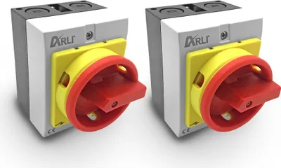 Two identical industrial rotary disconnect switches are shown against a white background.