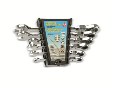 Image de KRAFTMANN 30004 Jeu de clés à cliquet à fourche, 8-19 mm, têtes flexibles, 6 pcs.