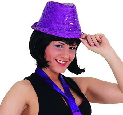 Hut Discoqueen mit Pailletten lila Kostüm-Zubehör Accessoire JGA Fasching Karneval Mottoparty