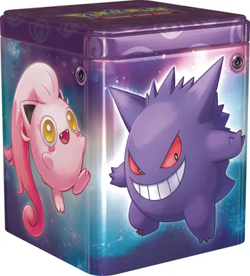 A square tin box with Pokemon characters on it.