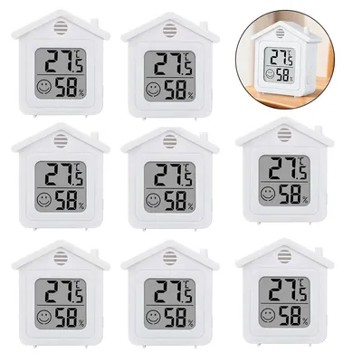 Produktbild von 8er Set LCD Mini Thermometer Hygrometer, Digitales Raumthermometer & Luftfeuchtigkeitsmesser mit Magnet und Komfortanzeige