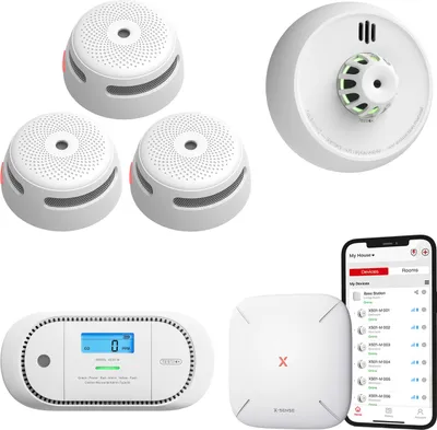 Produktbild von X-Sense Link+ Pro Intelligentes Brandschutzpaket – 3 XS01-M Rauchmelder, 1 XC01-M Kohlenmonoxidmelder, 1 XH02-M Hitzemelder und SBS50 Basisstation