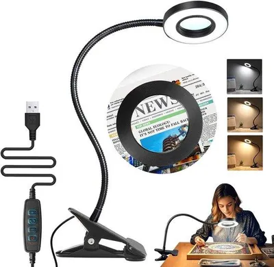Obrázek produktu pro Lupy pro řemeslníky s osvětlením a standardní – LED lupy se svorkou – stolní lupy – lupy pro řemeslníky, hobby a malování