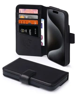 Productafbeelding van MobyDefend Hoesje - Geschikt voor iPhone 15 Pro - Luxe Leren Wallet Bookcase - Zwart