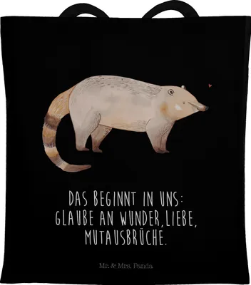 Produktbild von Mr. & Mrs. Panda Tote Bag Nasenbär - Schwarz - Geschenk, Beutel, Büchertasche, Nasenbären, Laptoptasche, Shopping Tasche, Bär, Lustige Sprüche, Schultasche, Rüsselbär