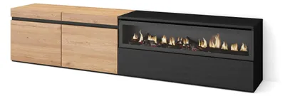 TV-Lowboard mit Elektrokamin, 200x45x35 cm, Eiche/Schwarz